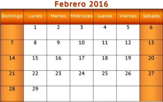 Calendarios febrero 2016 sencillos